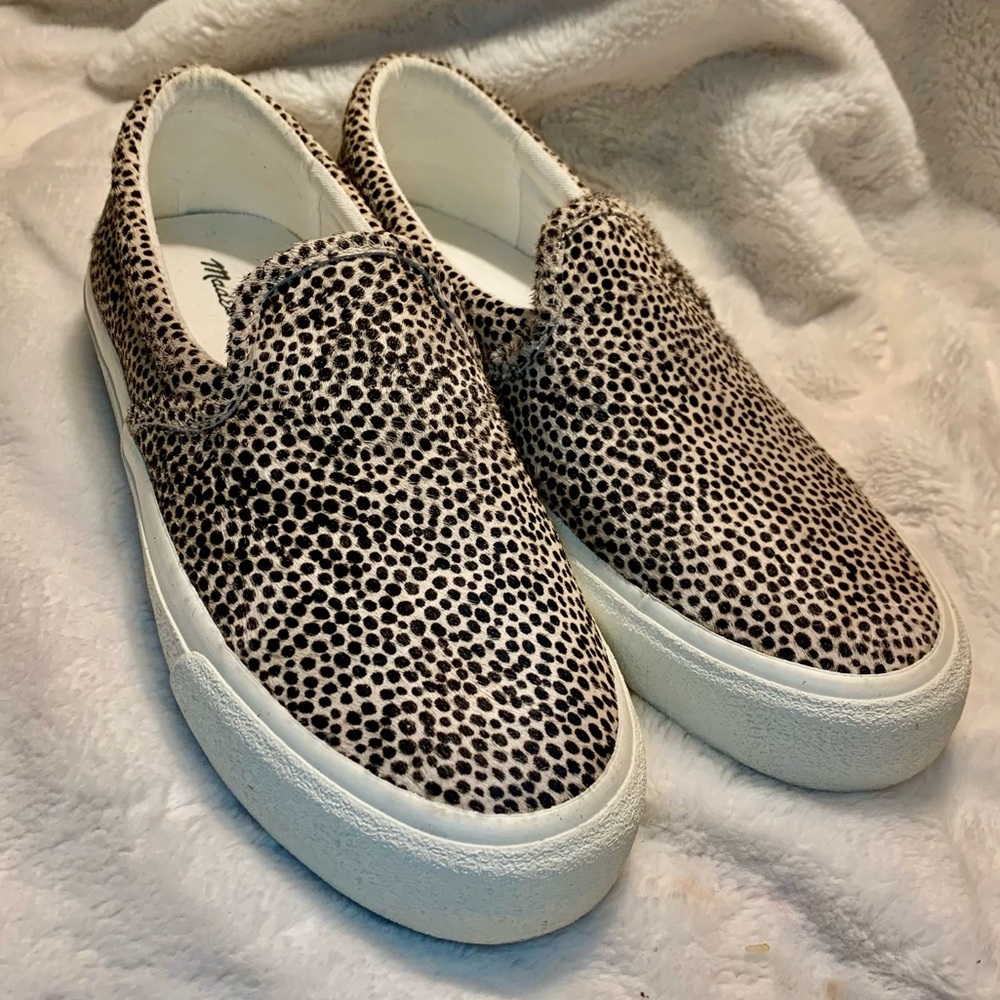 NEW Madewell Loafer Tennies 8.5 Animal Print Calf Hair White Beige Brown Spots